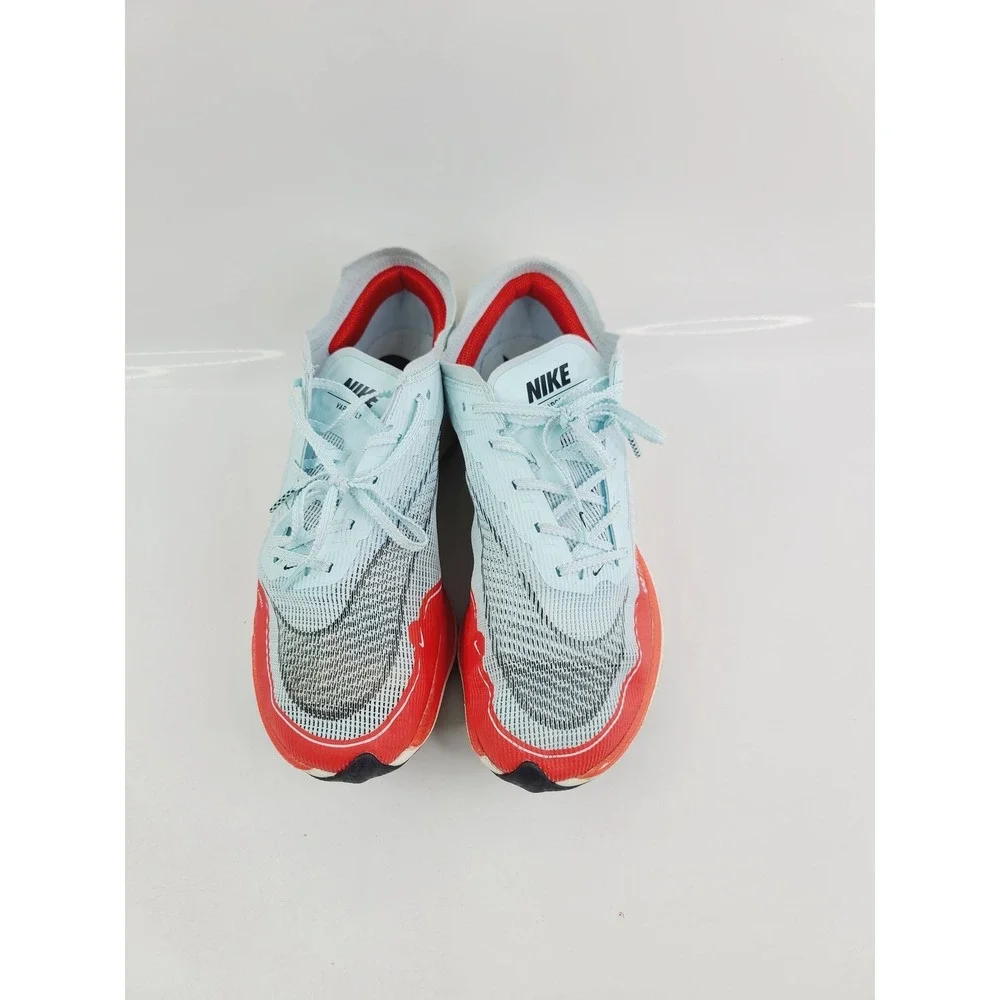 Nike, Athletic ZoomX Vaporfly Next% Running Shoes, Men, Size 9.5 Light Blue/Red.